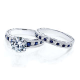 Kobelli Forever One (D-F) Moissanite Bridal Set with Diamond and Sapphire 2 7/8 Carat in 14k White Gold