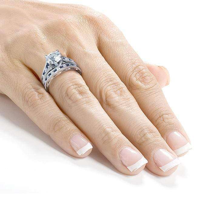 Kobelli Forever One (D-F) Moissanite Bridal Set with Diamond and Sapphire 2 7/8 Carat in 14k White Gold