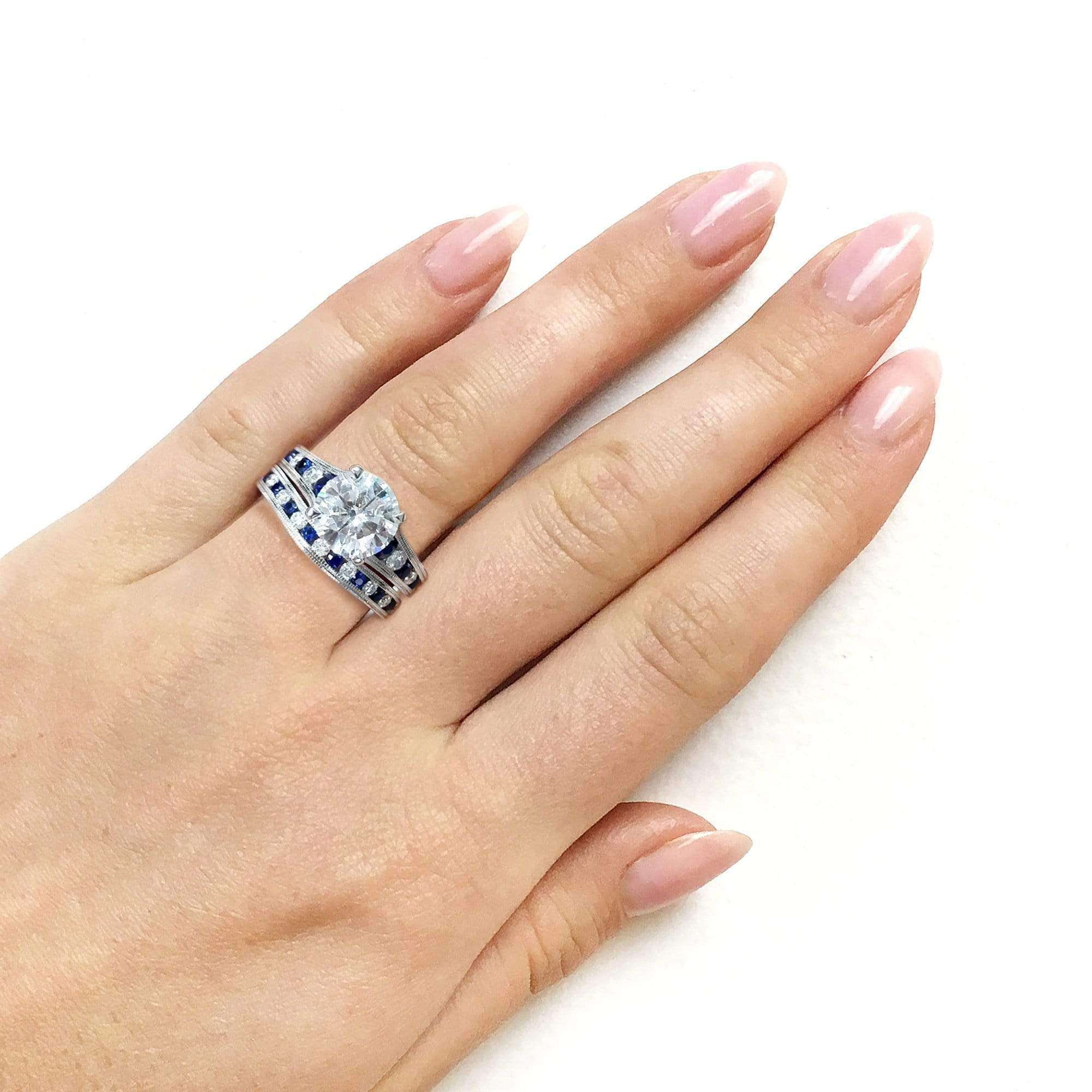 Kobelli Forever One (D-F) Moissanite Bridal Set with Diamond and Sapphire 2 7/8 Carat in 14k White Gold