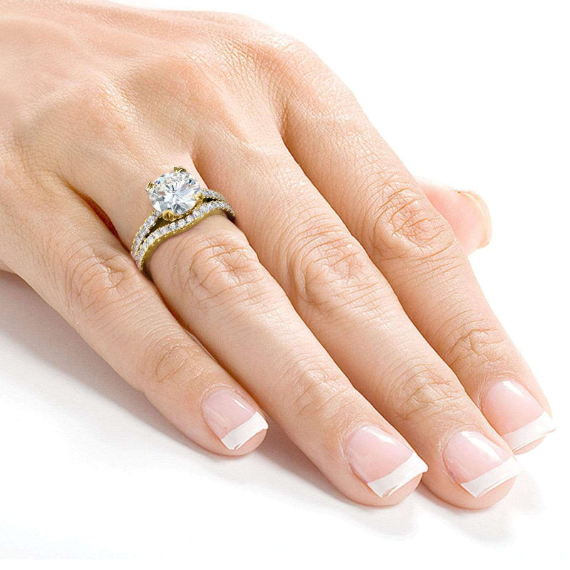 Kobelli Forever One Moissanite and Lab Grown Diamond Bridal Rings Set 2 1/3 CTW 14k Yellow Gold (DEF/VS)