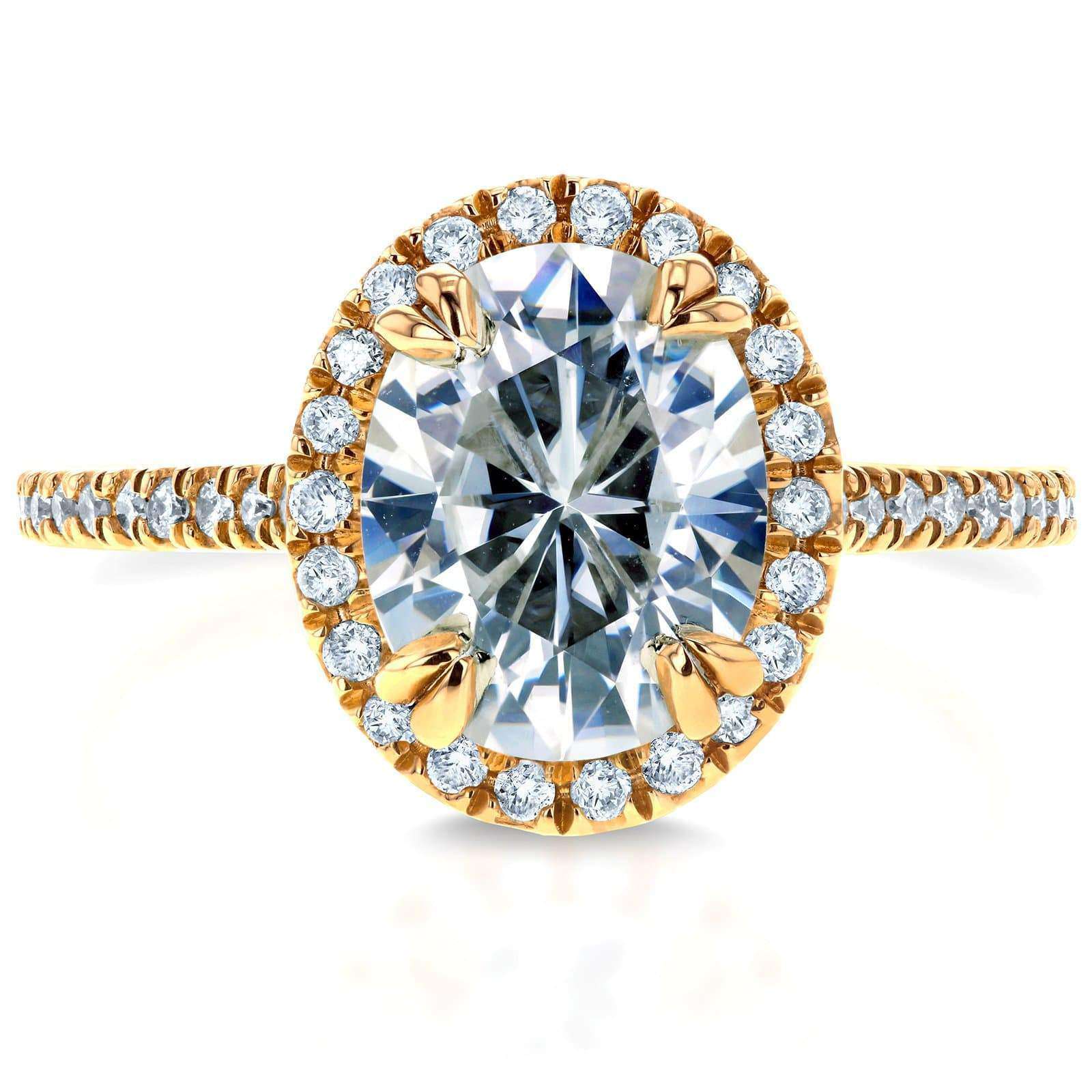 Kobelli Forever One Oval Moissanite and Diamond Halo Engagement Ring 2 1/3 CTW 14k Yellow Gold (DEF/VS, GH/I)