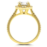Anel de noivado Kobelli Forever One oval moissanite e diamante Halo 2 1/3 CTW ouro amarelo 14k (DEF/VS, GH/I)