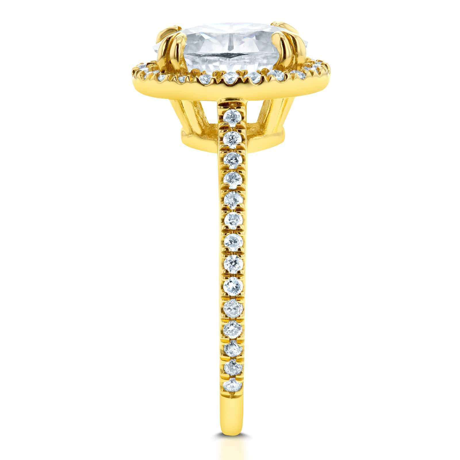 Kobelli Forever One Oval Moissanite and Diamond Halo Engagement Ring 2 1/3 CTW 14k Yellow Gold (DEF/VS, GH/I)