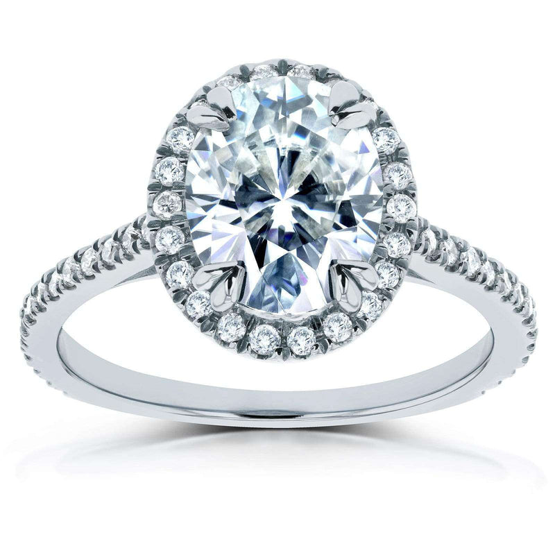 Kobelli Forever One Ovaler Halo-Verlobungsring mit Moissanit und Diamant, 2 1/3 CTW, 14 Karat Weißgold (DEF/VS, GH/I)