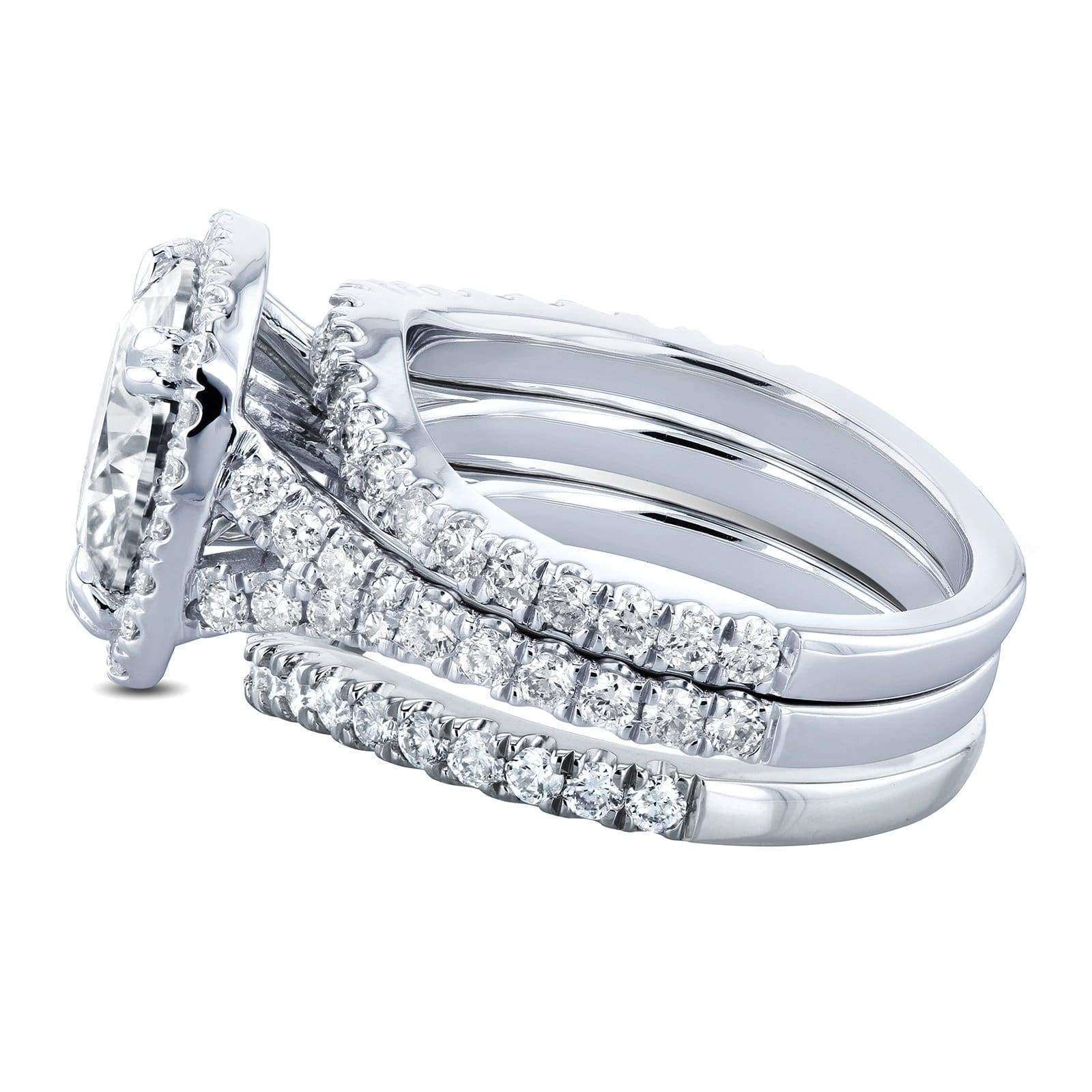 Kobelli Cushion Forever One Moissanite Halo Bridal Rings 4 CTW CTW Platinum (3 Piece Set)