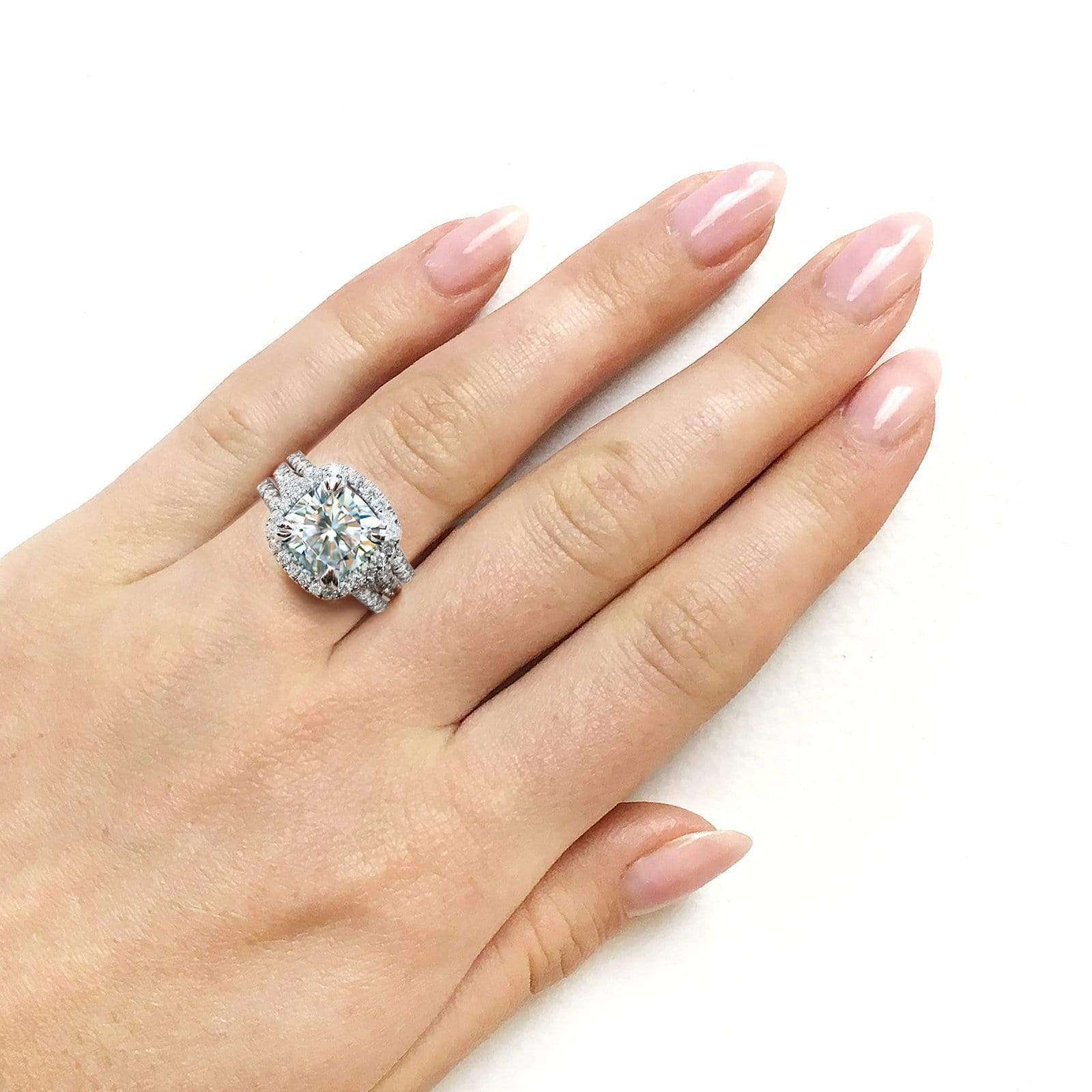 Kobelli Cushion Forever One Moissanite Halo Bridal Rings 4 CTW CTW Platinum (3 Piece Set)