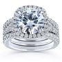 Kobelli Round Forever One Moissanite Halo Bridal Rings 4 1/3 CTW Platinum (3 Piece Set)