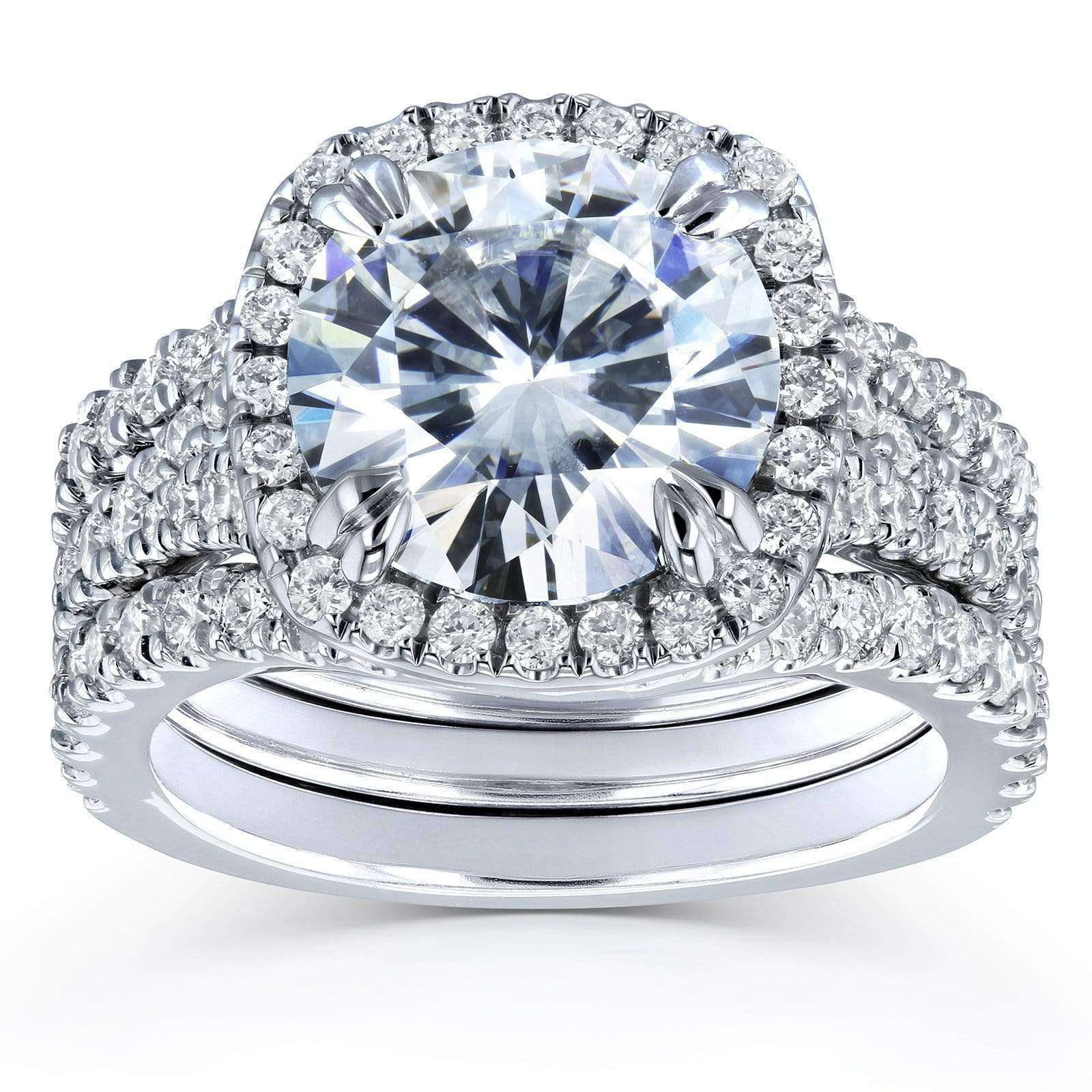 Kobelli Round Forever One Moissanite Halo Bridal Rings 4 1/3 CTW Platinum (3 Piece Set)