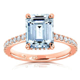 Anel de noivado Kobelli com corte esmeralda Forever One Moissanite e diamante 2 7/8 CTW ouro rosa 14k