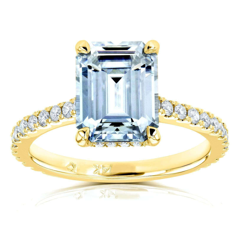 Kobelli Emerald-cut Forever One Moissanite and Diamond Engagement Ring 2 7/8 CTW 14k Yellow Gold