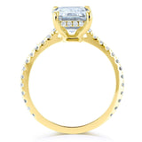 Anel de noivado Kobelli com corte esmeralda Forever One Moissanite e diamante 2 7/8 CTW ouro amarelo 14k