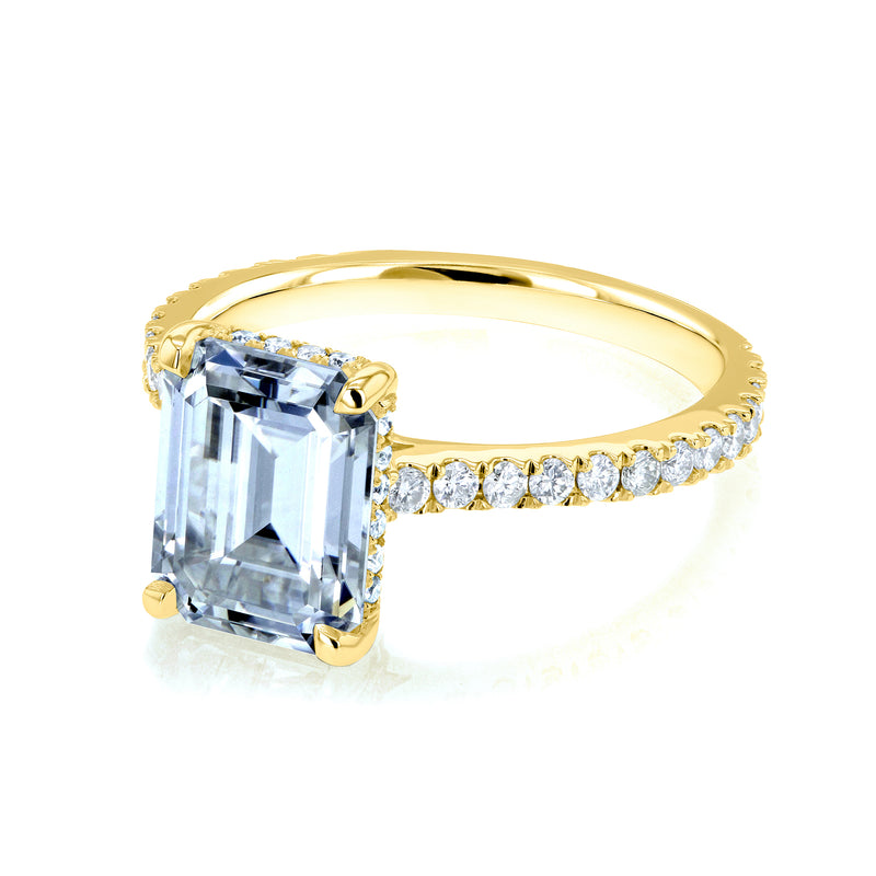 Emerald-cut Forever One Moissanite and Diamond Engagement Ring 2 7/8 CTW 14k Yellow Gold