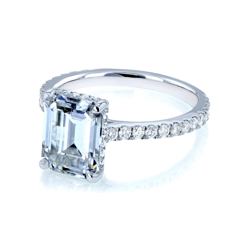 Emerald-cut Forever One Moissanite and Diamond Engagement Ring 2 7/8 CTW 14k White Gold