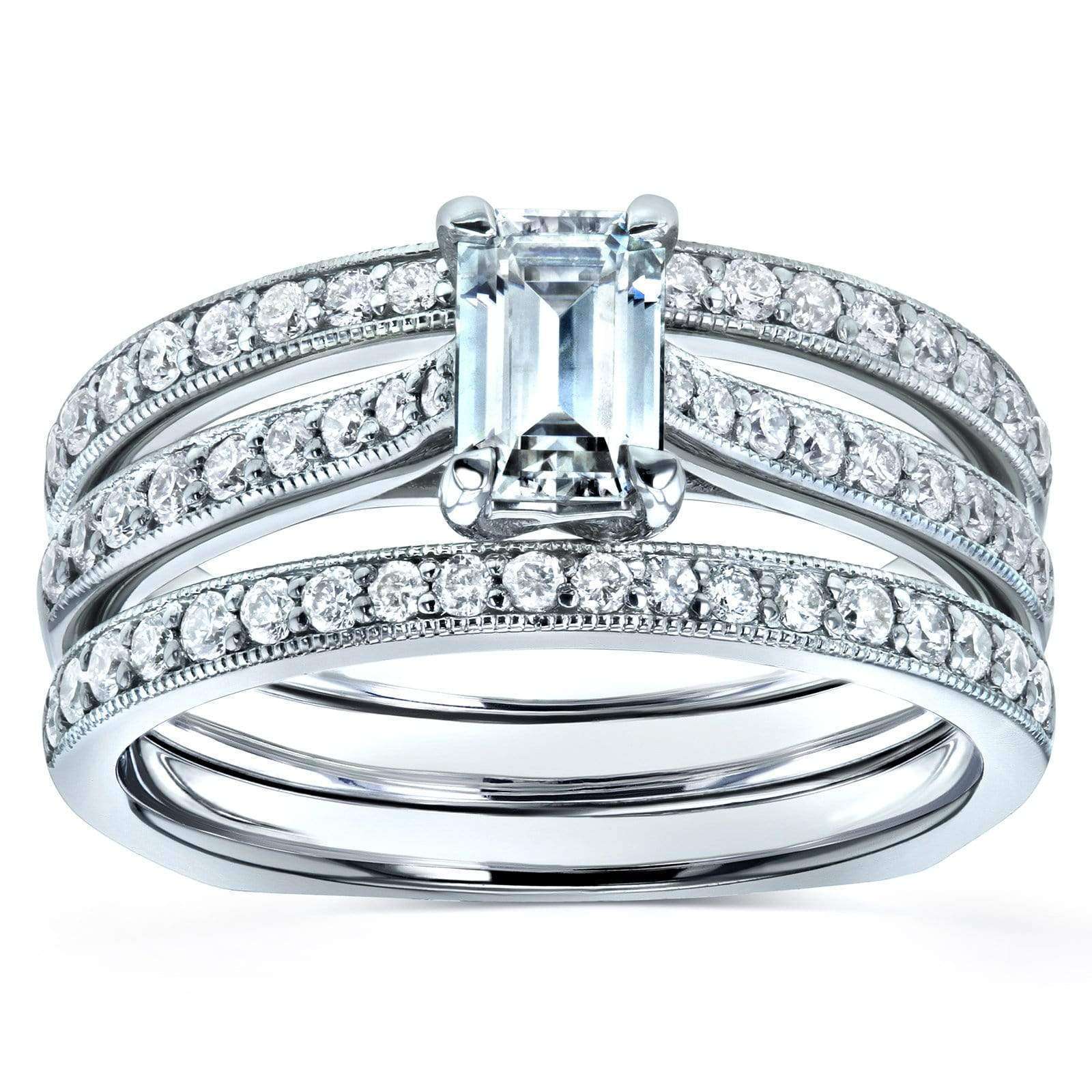 Kobelli Emerald Moissanite and Diamond European Shank Trellis Bridal Set 1 1/6 CTW 14k White Gold, 3 Piece