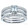 Kobelli Emerald Moissanite and Diamond European Shank Trellis Bridal Set 1 1/6 CTW 14k White Gold, 3 Piece