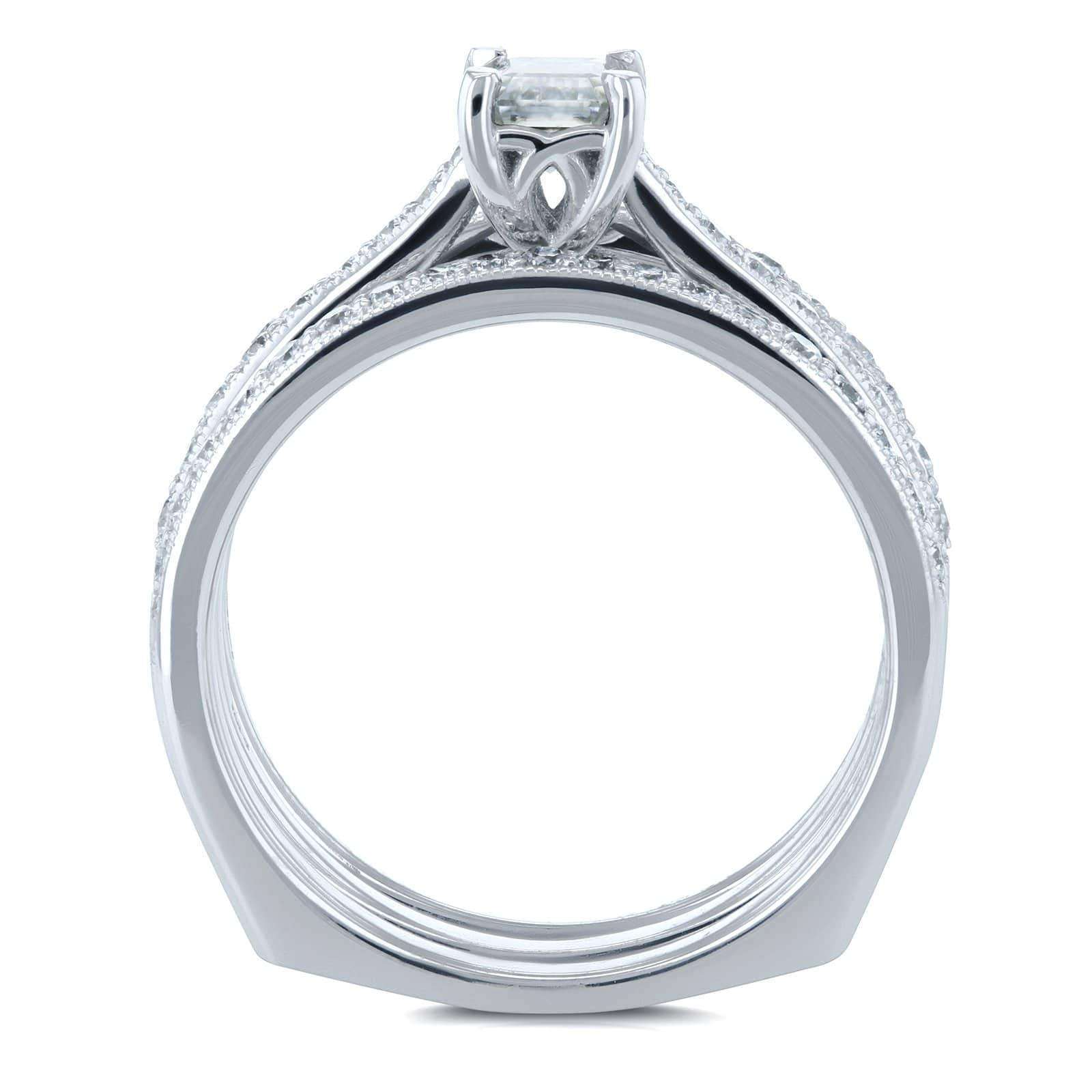 Kobelli Emerald Moissanite and Diamond European Shank Trellis Bridal Set 1 1/6 CTW 14k White Gold, 3 Piece