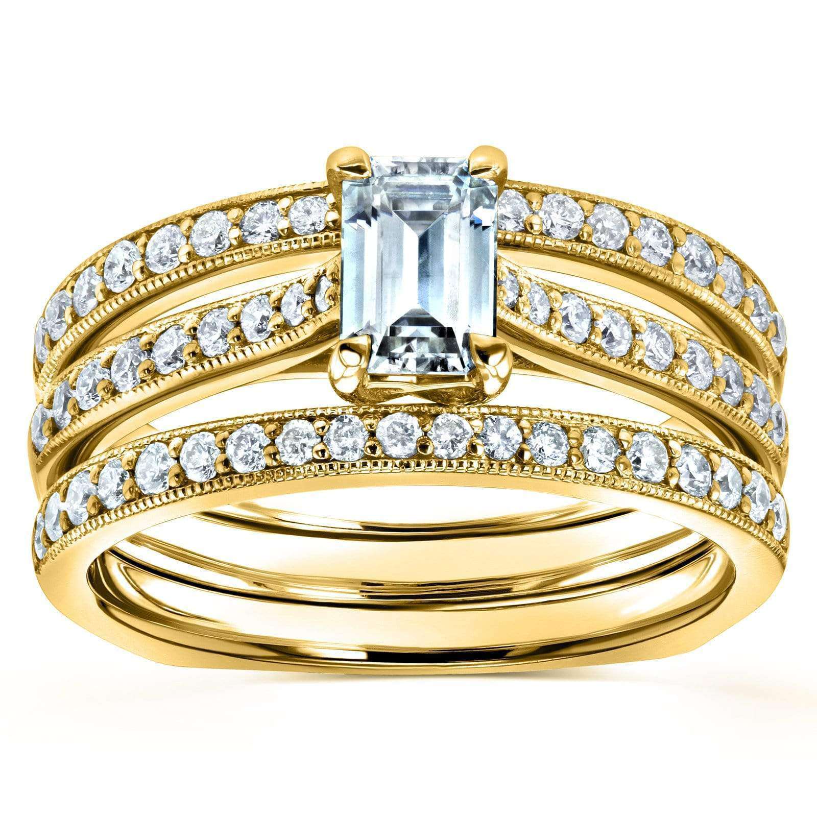 Kobelli Emerald Moissanite and Diamond European Shank Trellis Bridal Set 1 1/6 CTW 14k Yellow Gold, 3 Piece