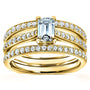 Kobelli Emerald Moissanite and Diamond European Shank Trellis Bridal Set 1 1/6 CTW 14k Yellow Gold, 3 Piece