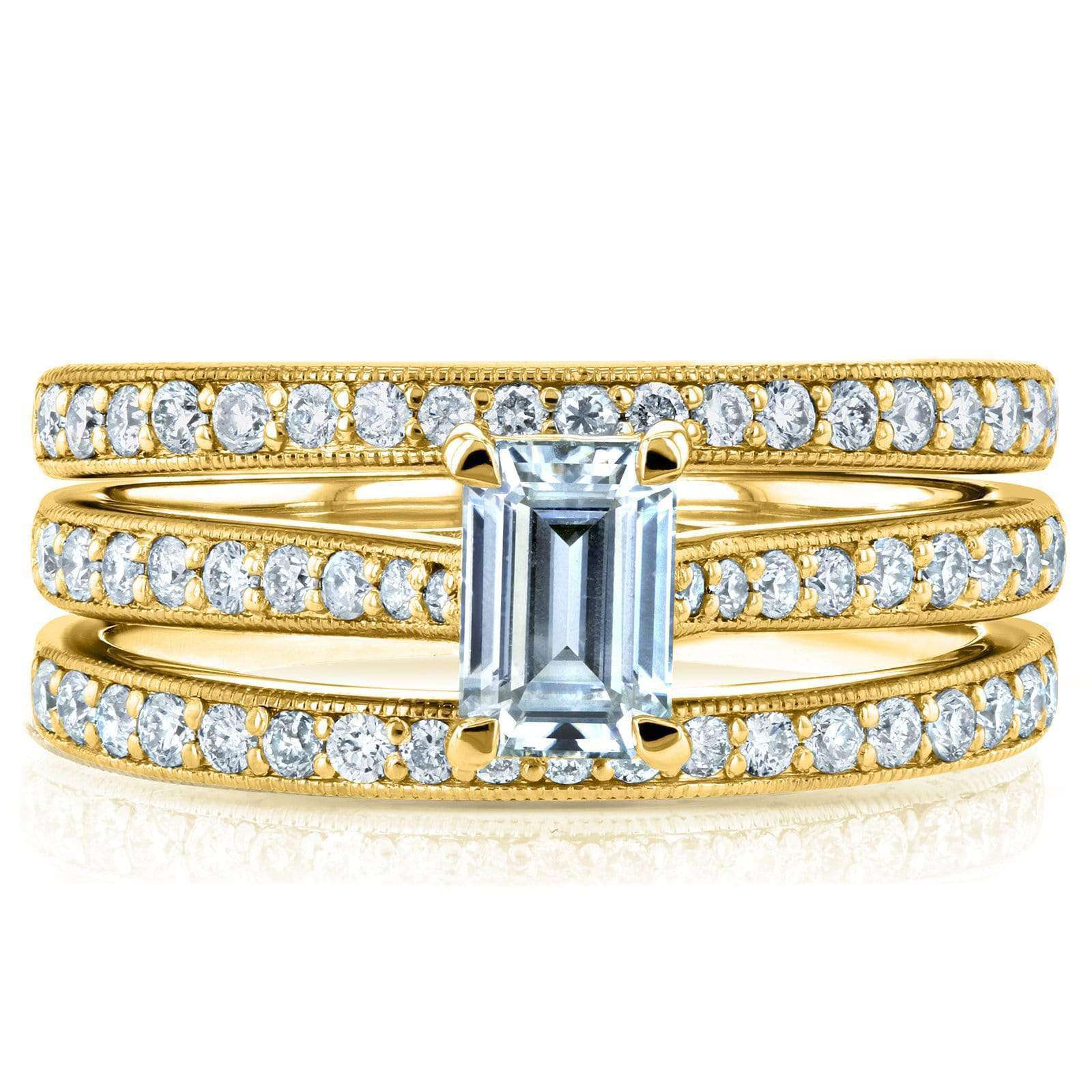 Kobelli Emerald Moissanite and Diamond European Shank Trellis Bridal Set 1 1/6 CTW 14k Yellow Gold, 3 Piece