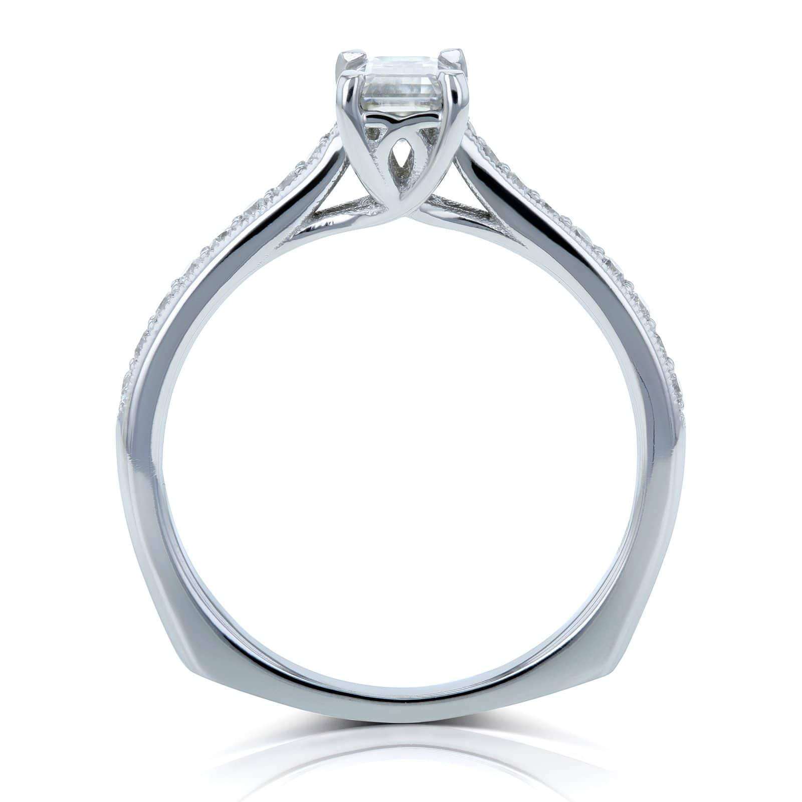 Kobelli Emerald Moissanite (DEF) and Diamond Vintage Trellis Engagement Ring 3/4 CTW 14k White Gold