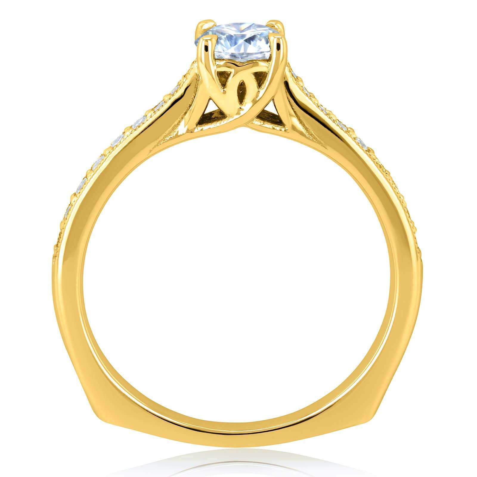 Kobelli Round Moissanite and Diamond Square Shank Trellis Engagement Ring 5/8 CTW 14k Yellow Gold (DEF/VS, GH/I)