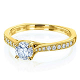 Kobelli Round Moissanite and Diamond Square Shank Trellis Engagement Ring 5/8 CTW 14k Yellow Gold (DEF/VS, GH/I)