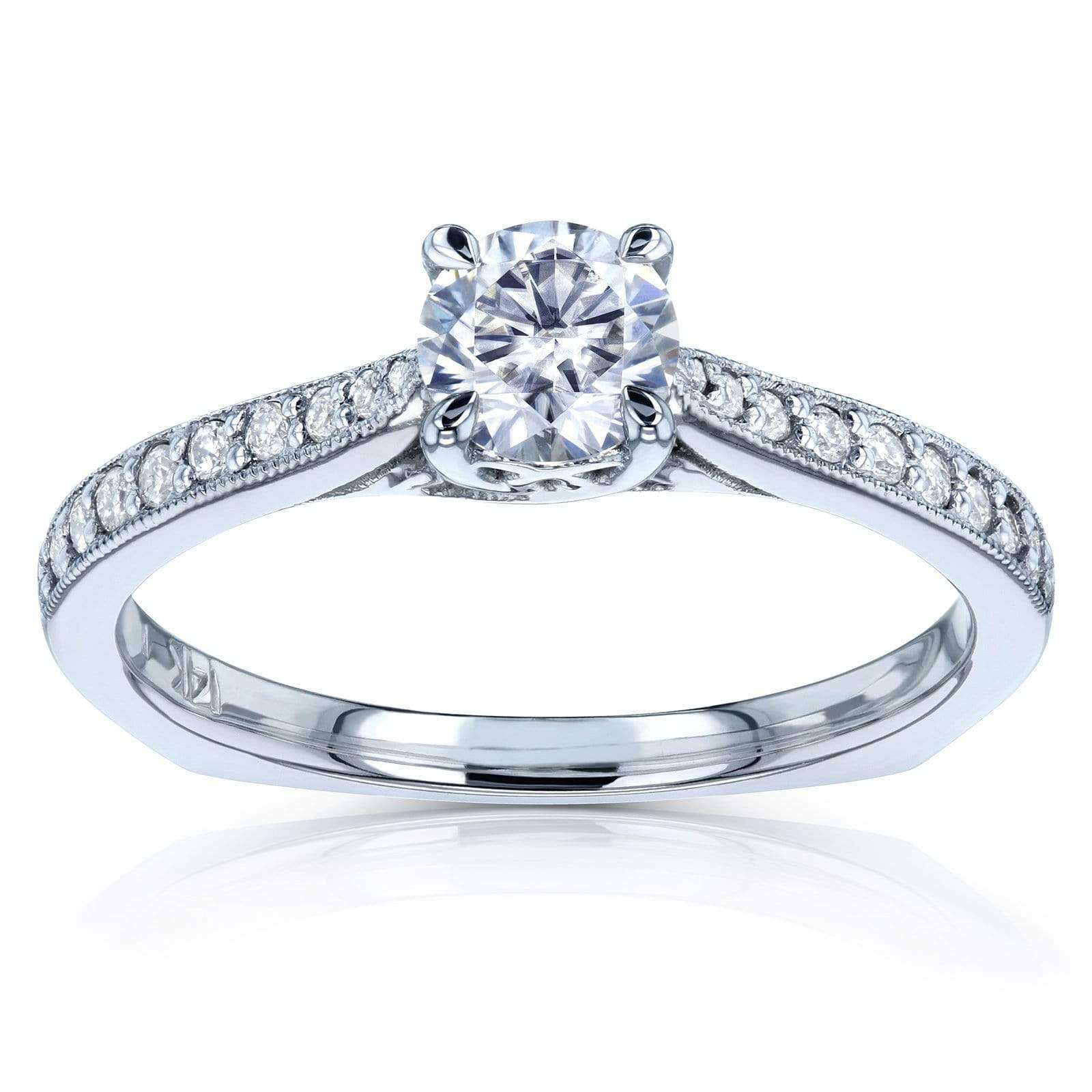 Kobelli Round Moissanite and Diamond Square Shank Trellis Engagement Ring 5/8 CTW 14k White Gold (DEF/VS, GH/I)