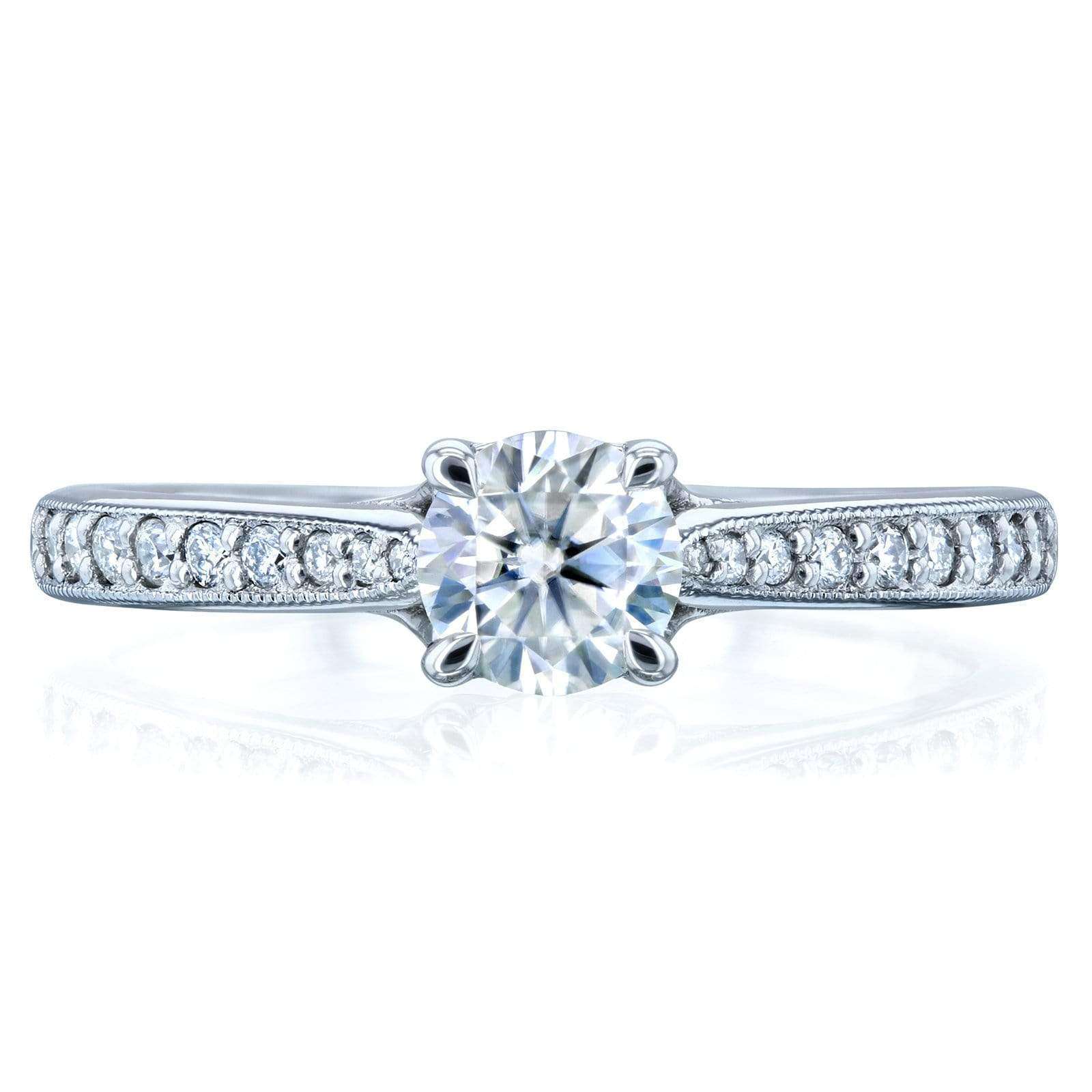 Kobelli Round Moissanite and Diamond Square Shank Trellis Engagement Ring 5/8 CTW 14k White Gold (DEF/VS, GH/I)