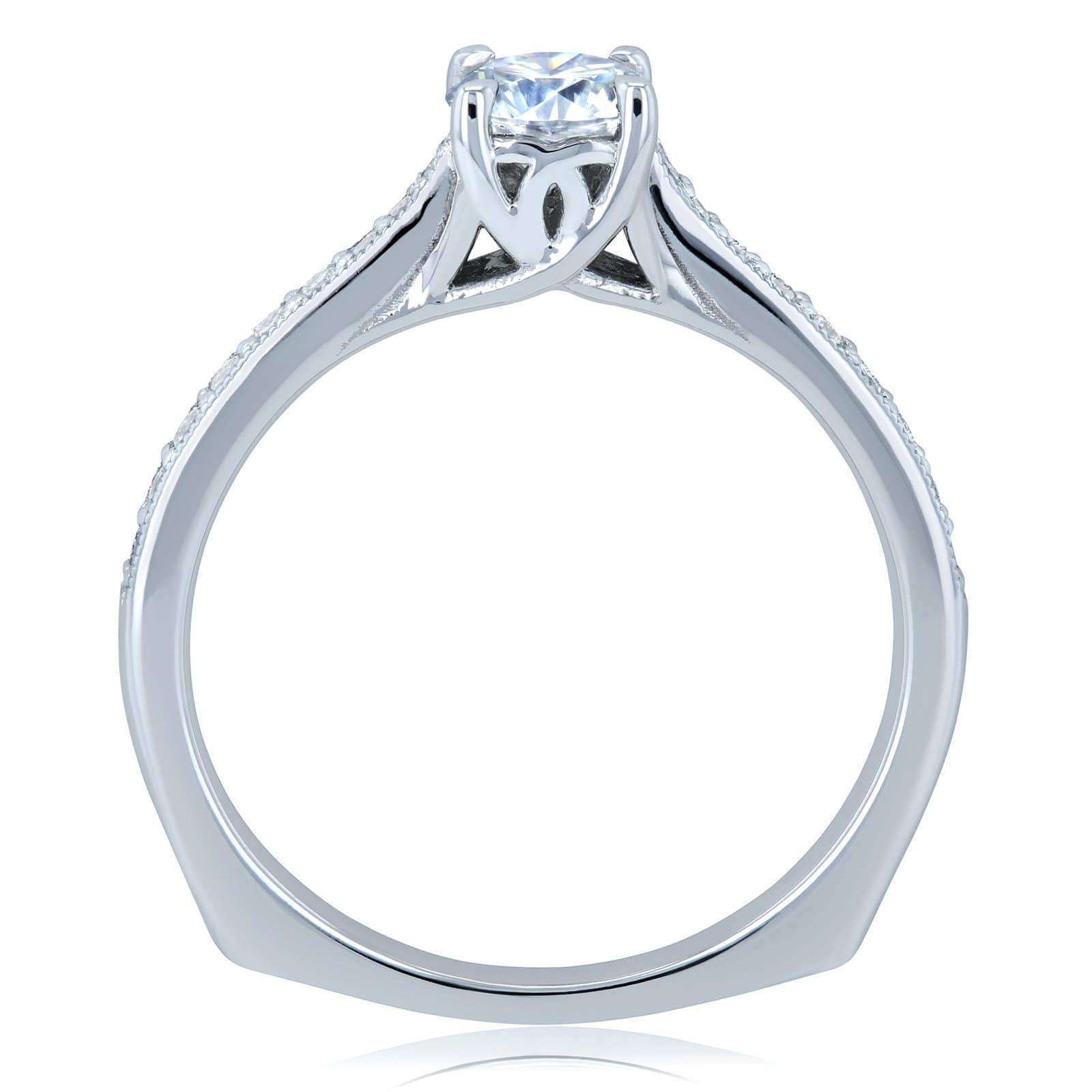 Kobelli Round Moissanite and Diamond Square Shank Trellis Engagement Ring 5/8 CTW 14k White Gold (DEF/VS, GH/I)