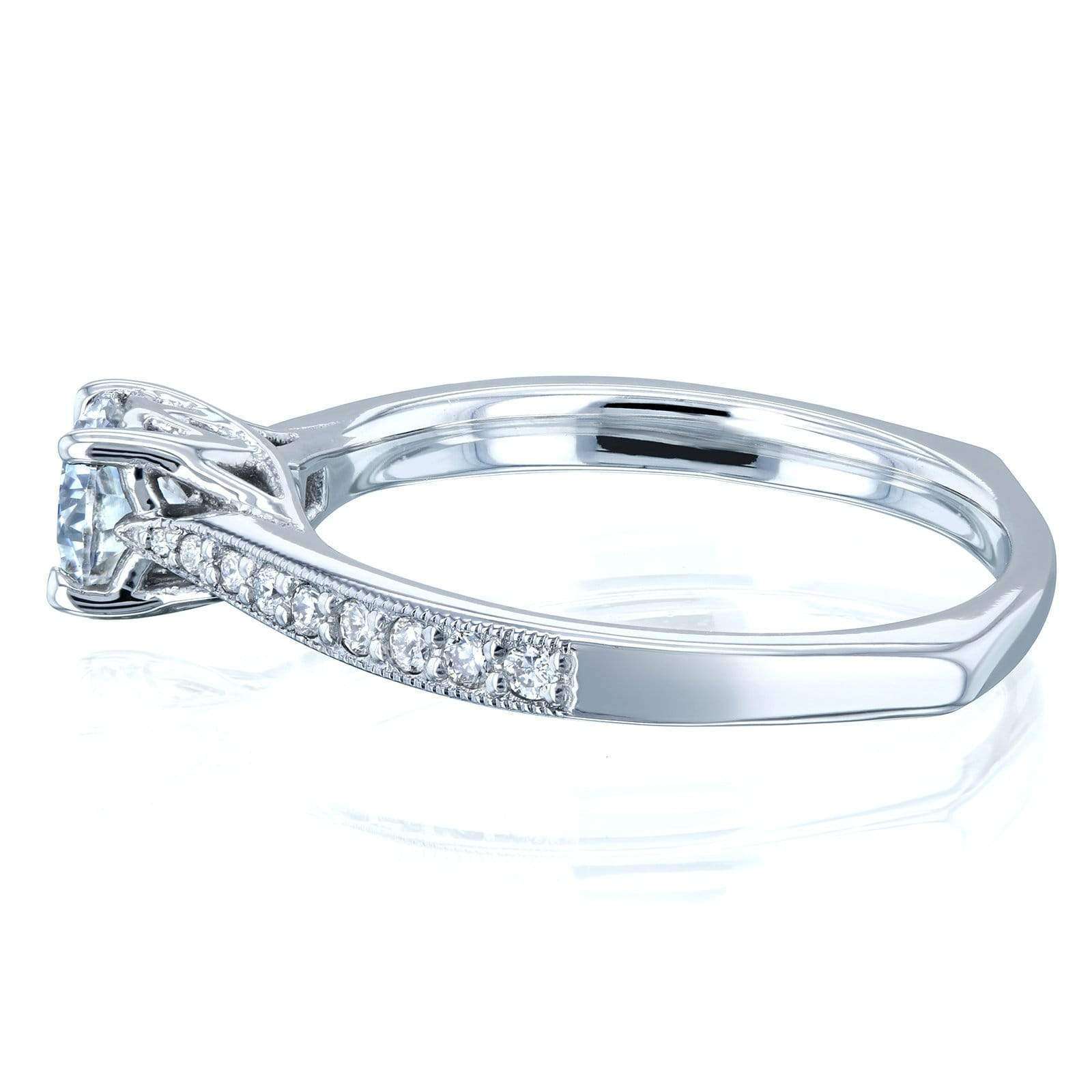 Kobelli Round Moissanite and Diamond Square Shank Trellis Engagement Ring 5/8 CTW 14k White Gold (DEF/VS, GH/I)
