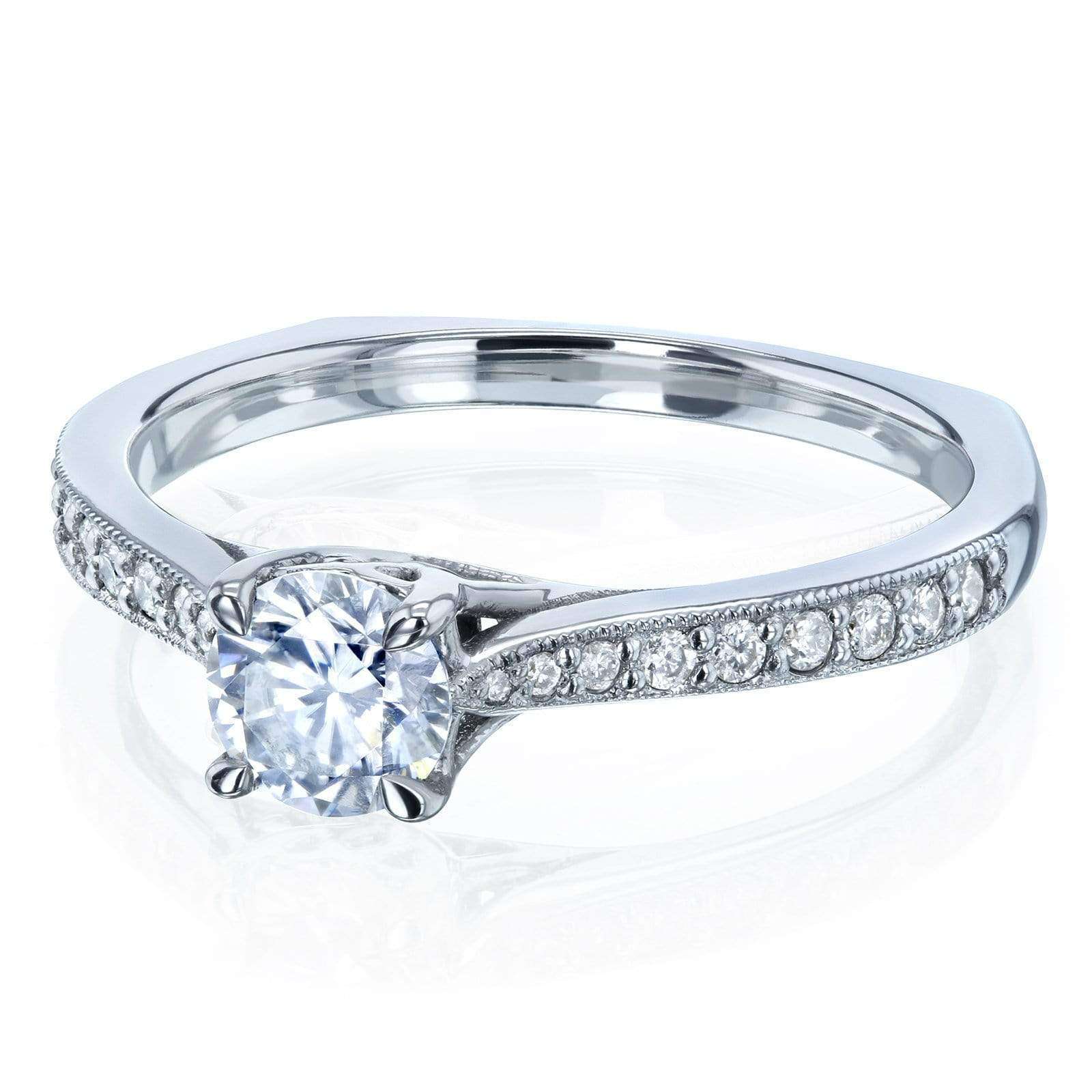 Kobelli Round Moissanite and Diamond Square Shank Trellis Engagement Ring 5/8 CTW 14k White Gold (DEF/VS, GH/I)