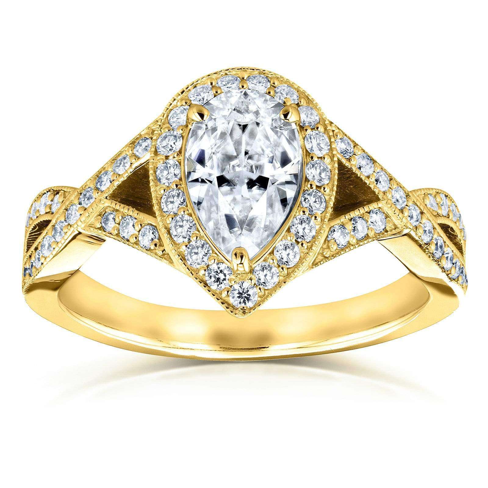 pear halo in yellow gold