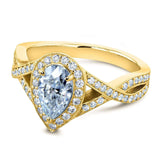Kobelli Pear Moissanite og Diamond Halo Crossover Forlovelsesring 1 1/3 CTW 14k gul guld (DEF/VS, GH/I)