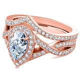 Kobelli Forever One Moissanite and Diamond Pear Halo Bridal Set 1 1/2 CTW 14k Rose Gold