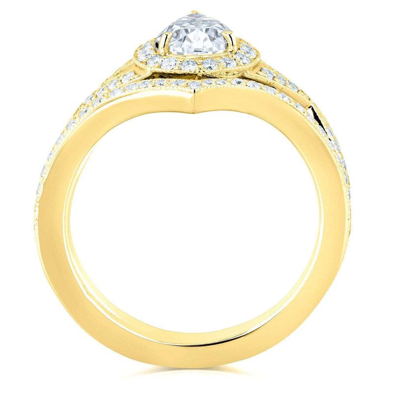 Kobelli Forever One Moissanite and Diamond Pear Halo Bridal Set 1 1/2 CTW 14k Yellow Gold