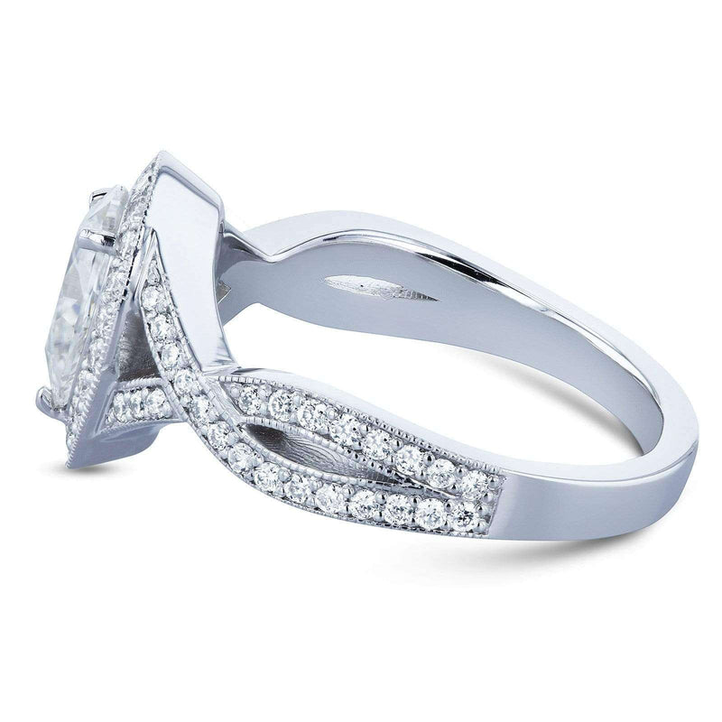Kobelli Pear Moissanite and Diamond Halo Crossover Engagement Ring  1 1/3 CTW 14k White Gold (DEF/VS, GH/I)