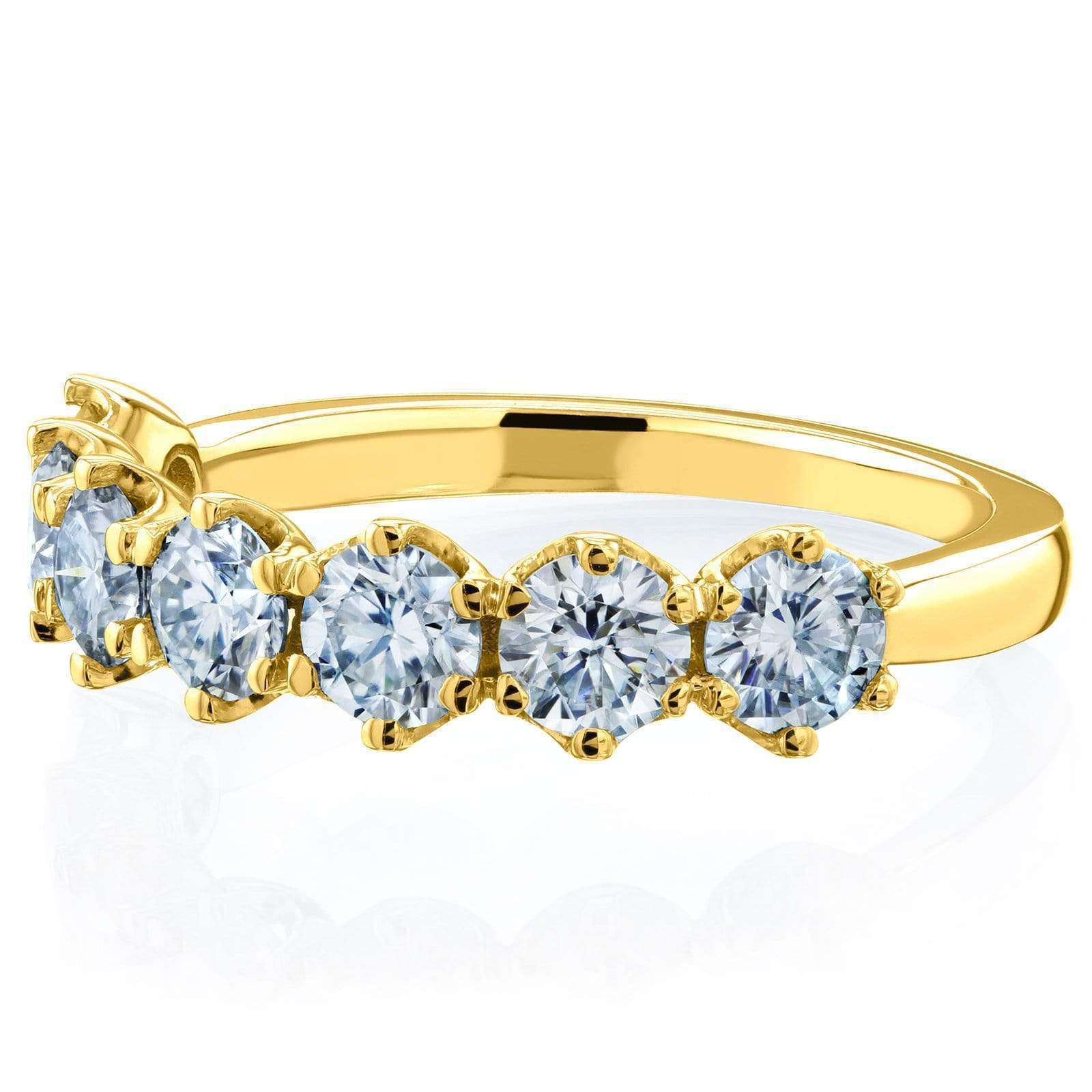 Kobelli 7-Stone Prong Set Moissanite Ring 1 1/10 Carat TW in 14k Yellow Gold (DEF/VS)