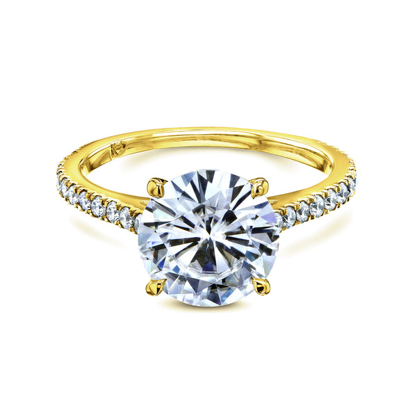 Basket Cathedral 9mm Moissanite and Diamond Ring 14k Yellow Gold