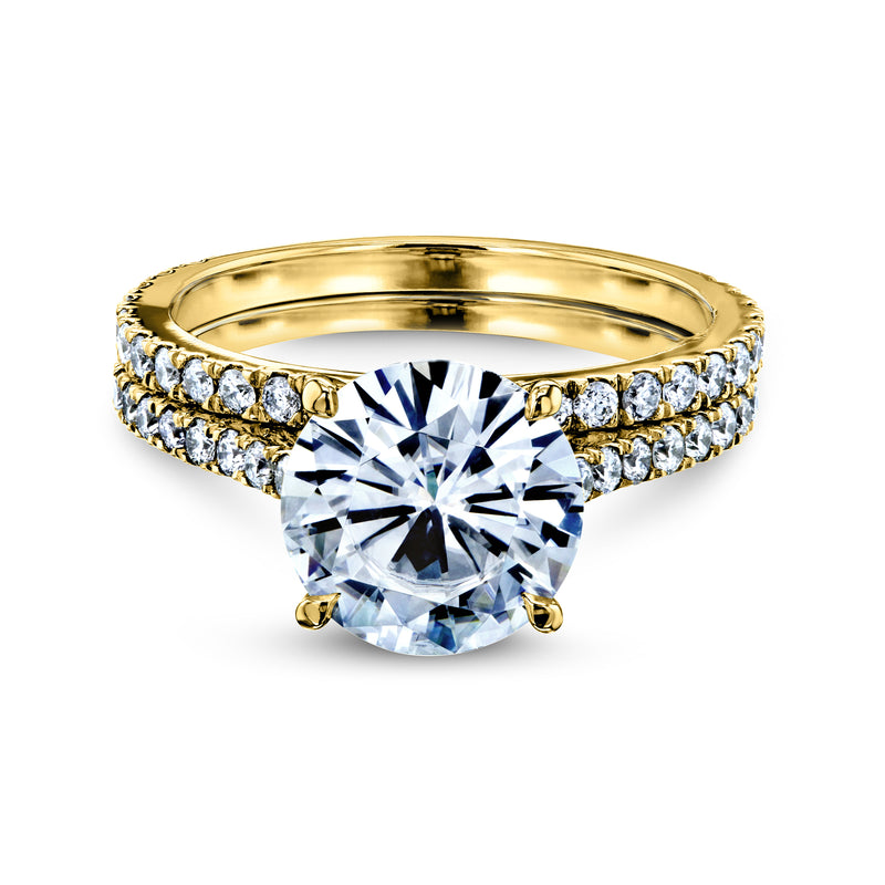 Basket Cathedral 9mm Moissanite and Diamond Rings 14k Yellow Gold