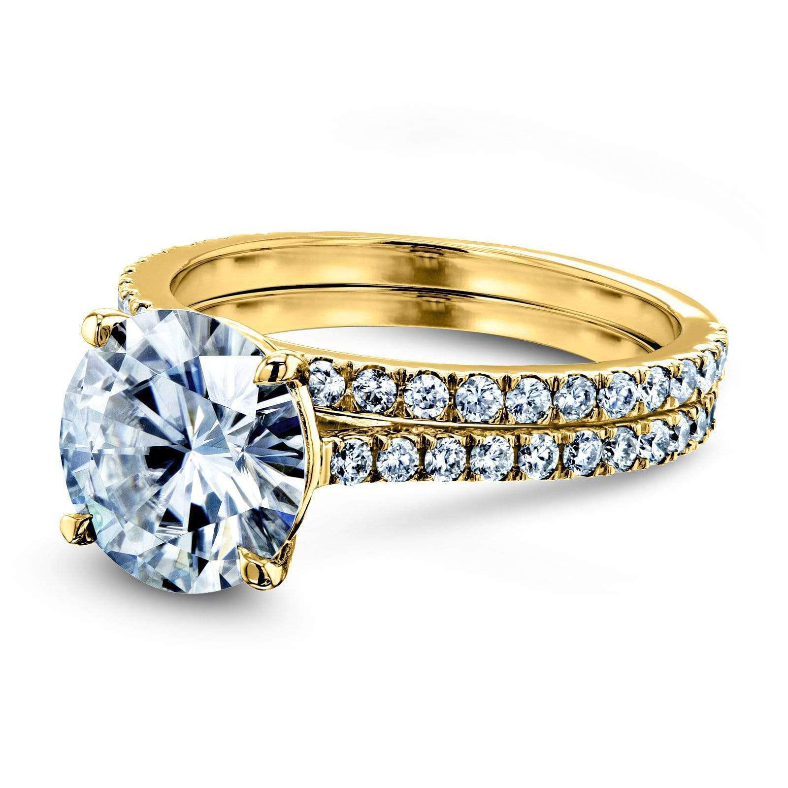 Kobelli Basket Cathedral 9mm Moissanite and Diamond Rings 14k Yellow Gold