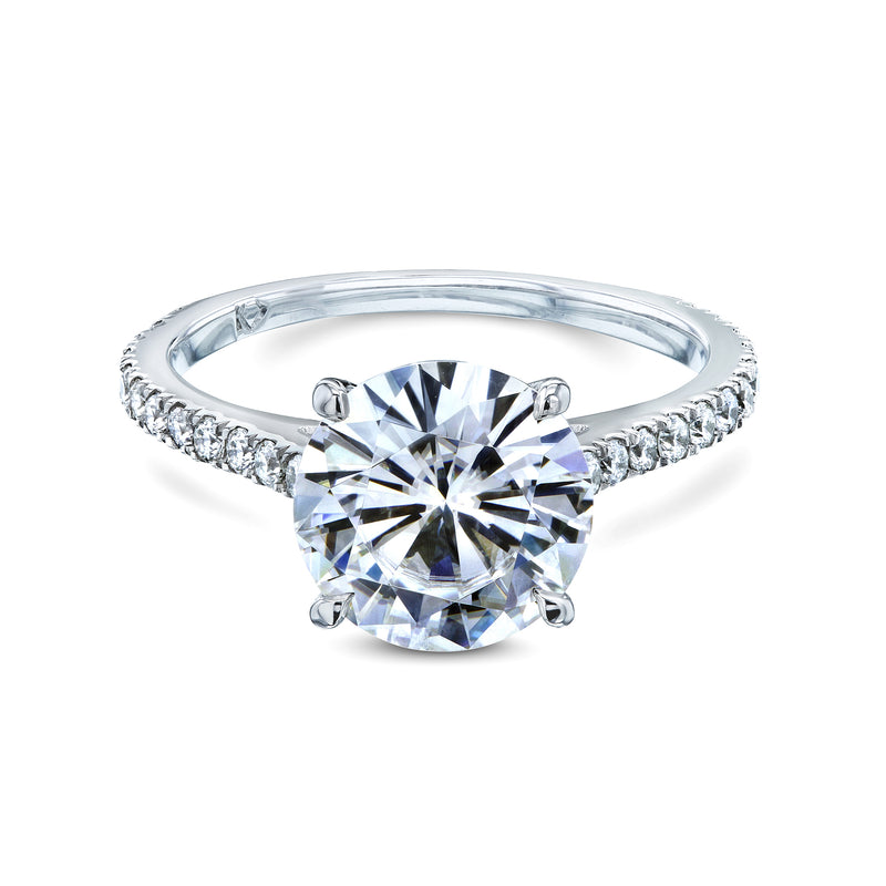 Basket Cathedral 9mm Moissanite and Diamond Ring 14k White Gold