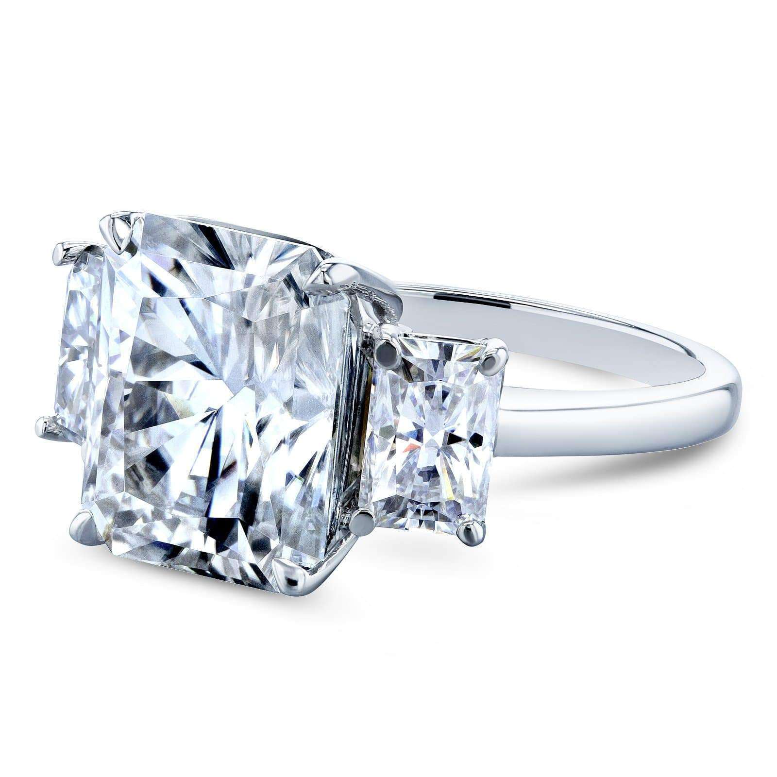 Kobelli 6 3/4 Carats Radiant Moissanite 3-Stone Statement Ring 14k White Gold