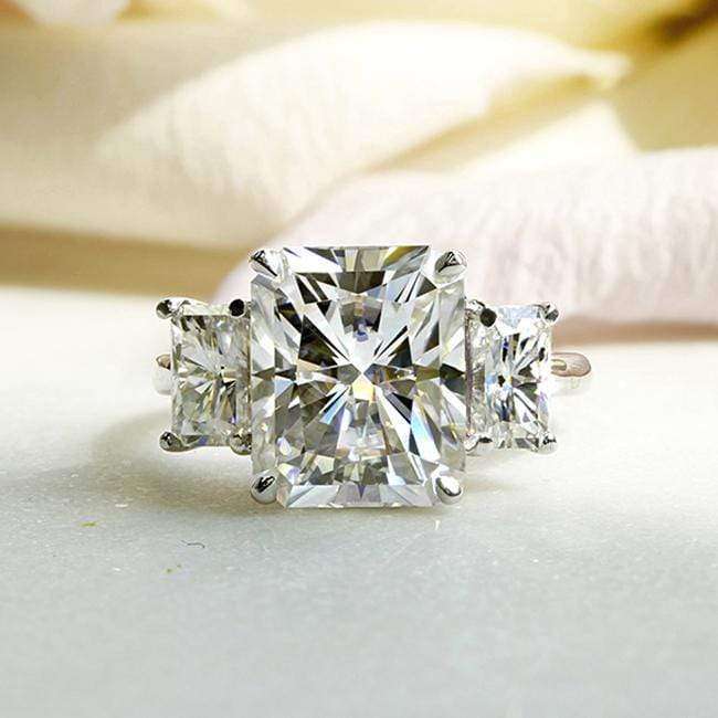Kobelli 6 3/4 Carats Radiant Moissanite 3-Stone Statement Ring 14k White Gold