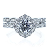 Kobelli Forever One Moissanite and Diamond Vintage Floral Bridal Rings Set 1 1/2 CTW 14k White Gold (DEF/VS, GH/I)