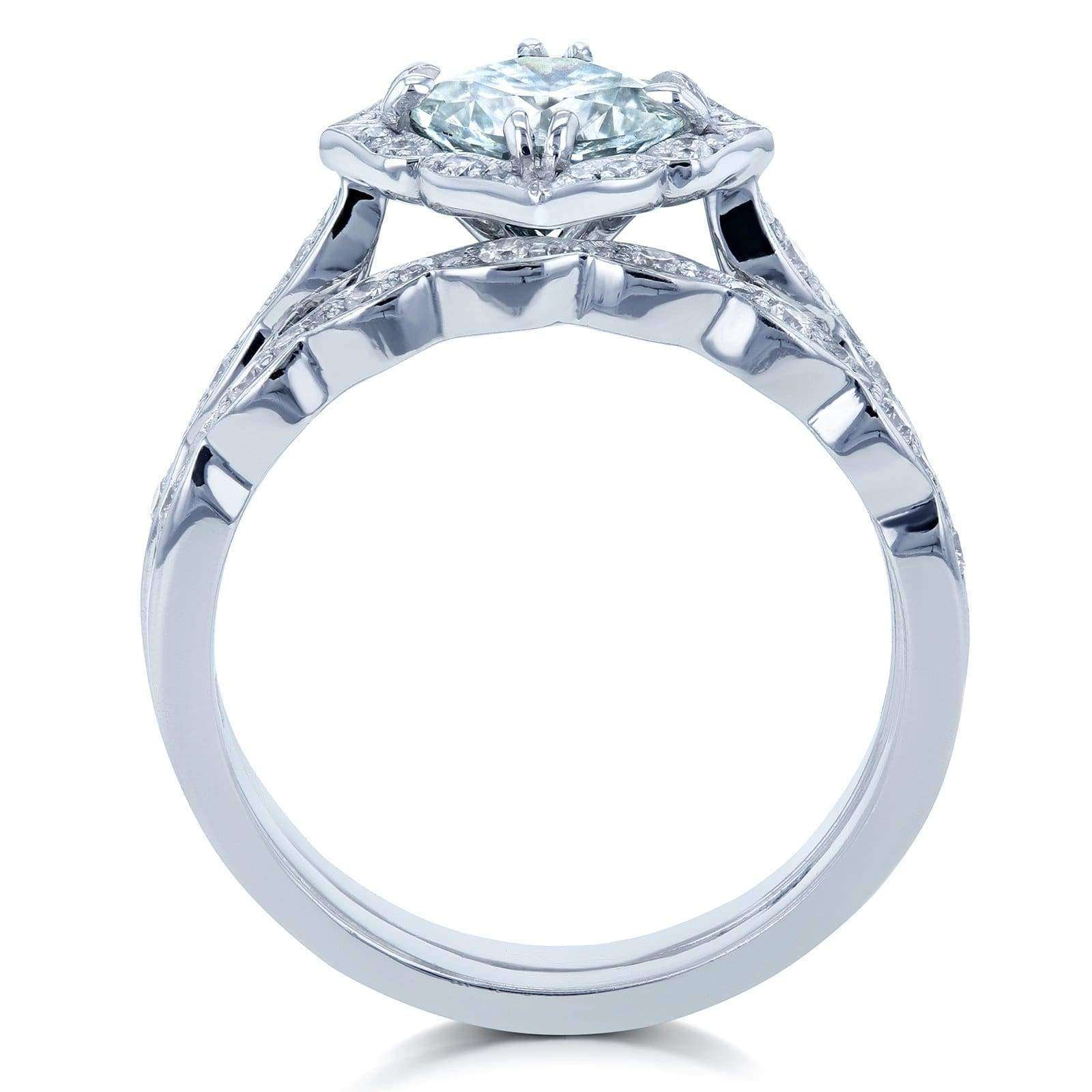 Kobelli Forever One Moissanite and Diamond Vintage Floral Bridal Rings Set 1 1/2 CTW 14k White Gold (DEF/VS, GH/I)