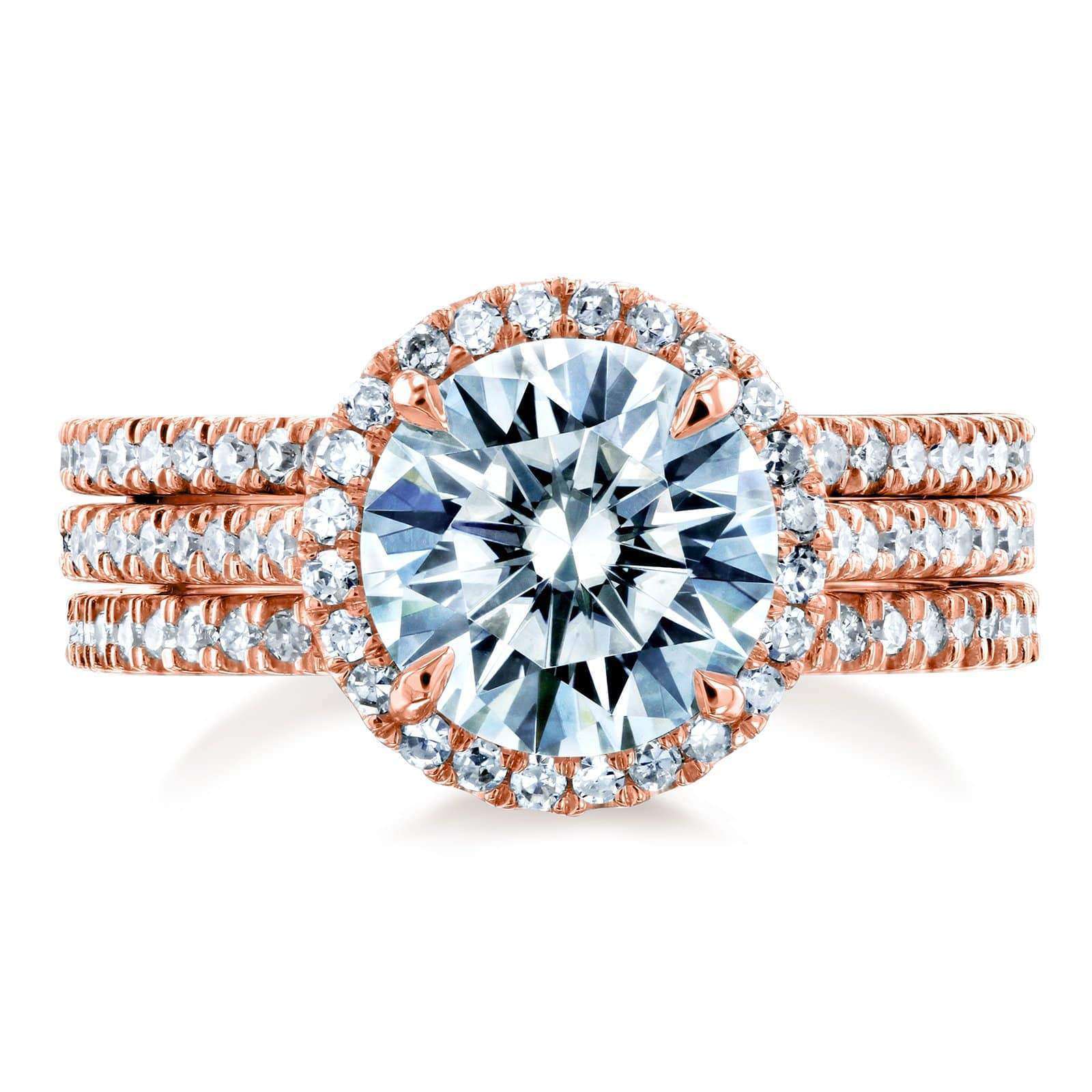 Kobelli Round Brilliant Moissanite and Diamond Halo 3-Piece Bridal Rings Set 2 1/2 CTW 14k Rose Gold (DEF/VS, GH/I)
