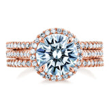 Conjunto de anéis de noiva de 3 peças Kobelli redondo brilhante moissanite e diamante Halo 2 1/2 CTW ouro rosa 14k (DEF/VS, GH/I)
