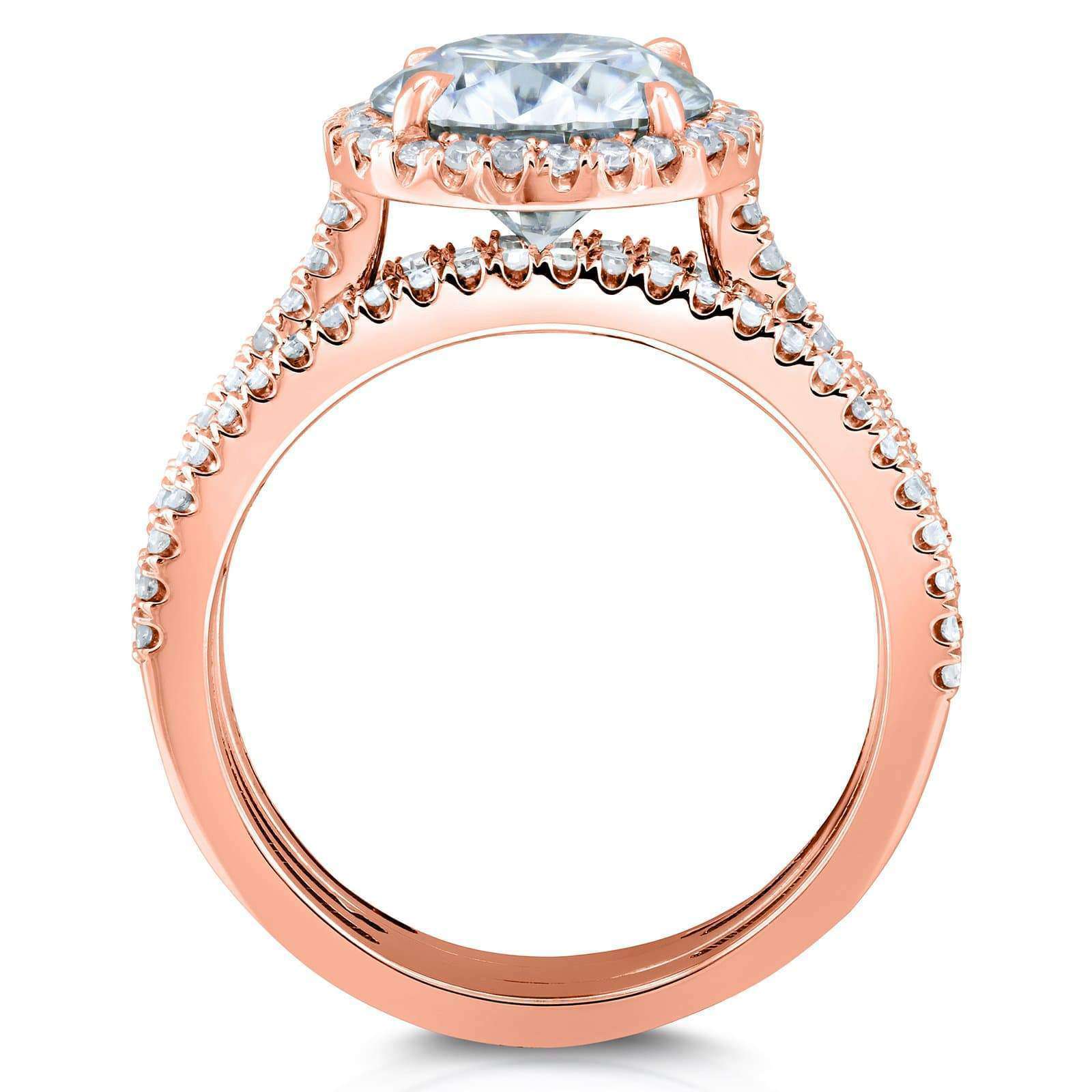Kobelli Round Brilliant Moissanite and Diamond Halo 3-Piece Bridal Rings Set 2 1/2 CTW 14k Rose Gold (DEF/VS, GH/I)