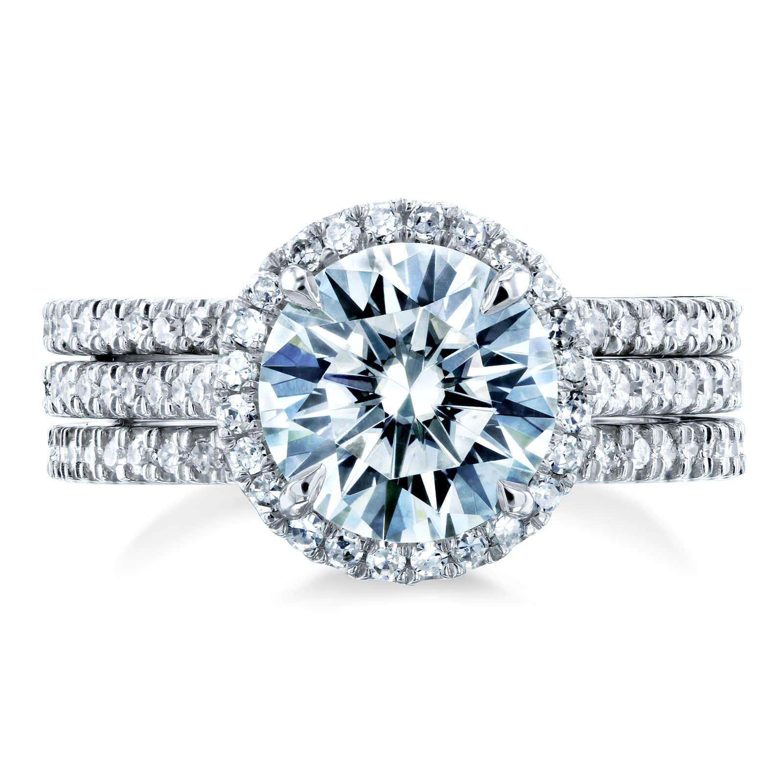 Kobelli Round Brilliant Moissanite and Diamond Halo 3-Piece Bridal Rings Set 2 1/2 CTW 14k White Gold (DEF/VS, GH/I)