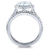 Kobelli Round Brilliant Moissanite and Diamond Halo 3-Piece Bridal Rings Set 2 1/2 CTW 14k White Gold (DEF/VS, GH/I)